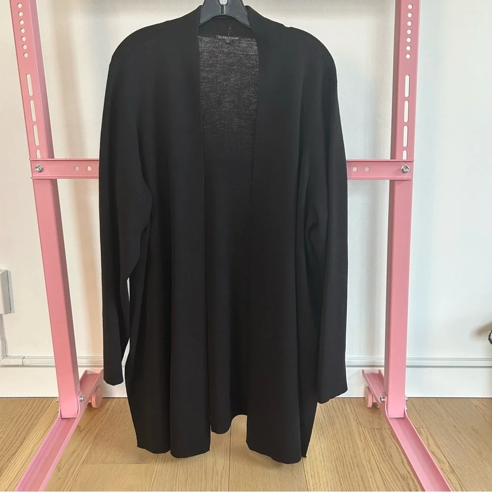 Eileen Fisher Black Open-Front Long Cardigan - Picture 2 of 6